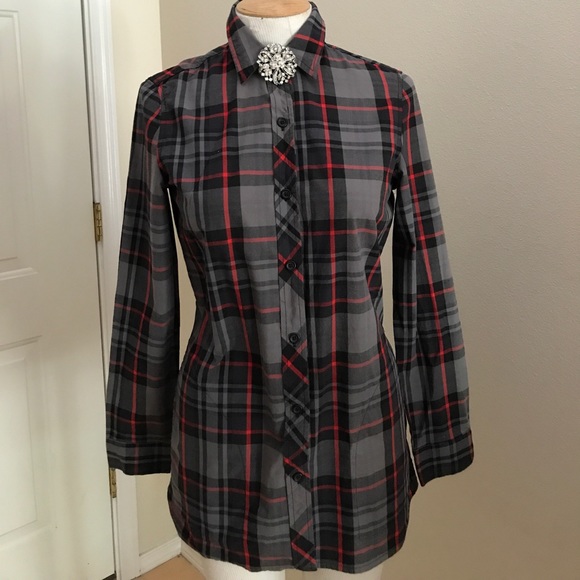 ABS Long Plaid Cotton Shirt w/Pockets - Picture 2 of 4